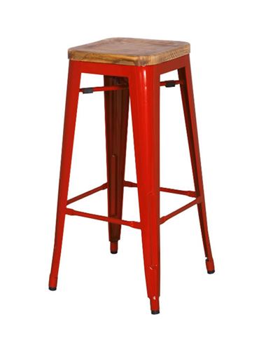 Ghế bar Tolix không tựa mặt gỗ TL-09 màu đỏ