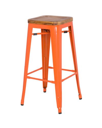 Ghế bar Tolix không tựa mặt gỗ TL-09 màu cam