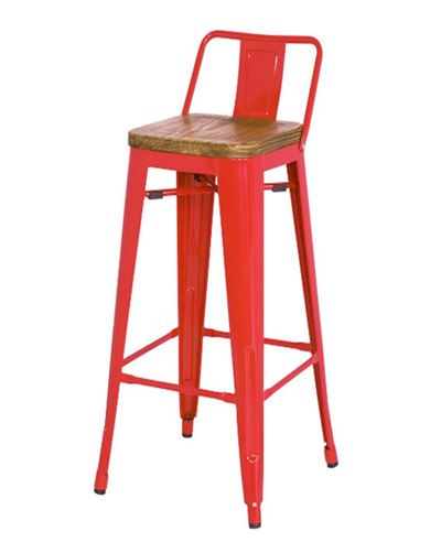Ghế bar Tolix tựa thấp mặt gỗ TL-06 màu đỏ